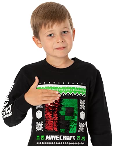 Minecraft Christmas Jumper Kids Boys Creeper TNT Flip Sequin Sweater2