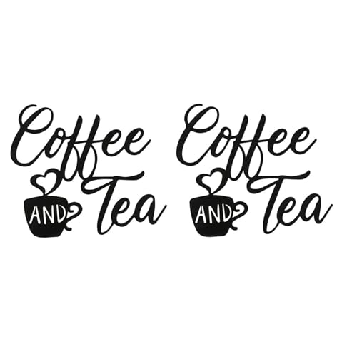 Qezodsx 2X Coffee Sign & Tea Bar Metal Wall Art - Black Cup Decor for Café, Farmhouse & Kitchen