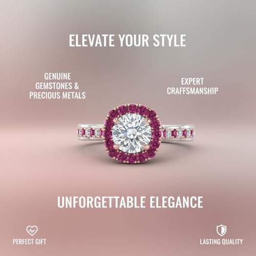 Image of Choose Your Gemstone Cathedral Halo Two Tone Engagement Ring 925 Sterling Silver Round Shape Halo Engagement Rings Lightweight Office Wear Everyday Gift Jewelry US Size 4 to 12