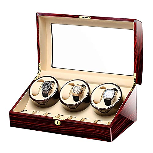 Automatic Watch Winder for 6 Watches + 7 Storage Wood Shell Piano Paint Exterior Silent Motor Fit Lady and Man Watches (C)