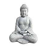 Relaxdays Statue de Bouddha Assis, 42 cm, déco Jardin et Salon, résistante aux intempéries, Gris Clair