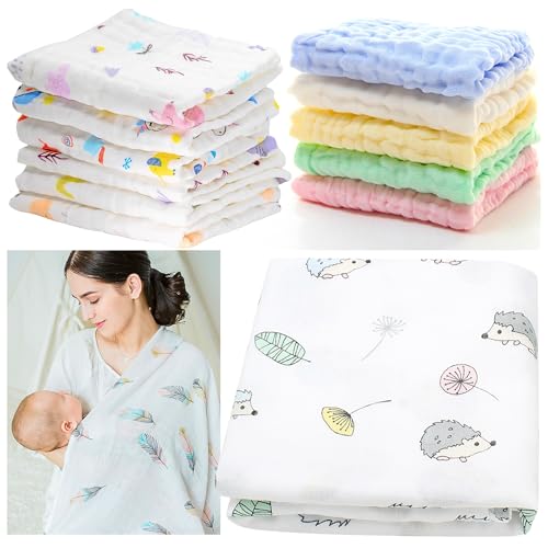 Image of Muslin Baby Washcloths Burp Cloths Swaddle Blanket Gift Set 12 Pack Newborn Essentials Must Haves for Baby Face Body Comfy and Soft for Newborn Infants Kids Girls and Boys