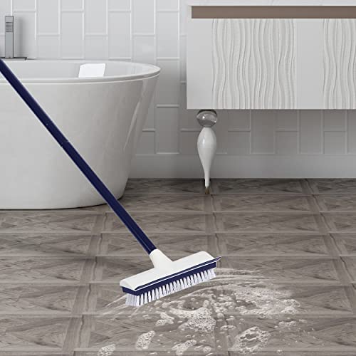 Image of BOOMJOY Floor Scrub Brush with Long Handle -50 inch Stiff Brush, 2 in 1 Scrape and Brush,Tub and Tile Brush for Cleaning Bathroom, Patio, Kitchen, Wall and Deck-Navy