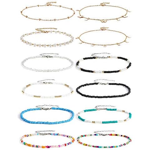 Cooluckday Beach Anklet Bracelet for Women Seed Beaded Anklet Adjustable Gold Charm Chain Anklet Butterfly Star Anklet Foot Jewelry for Summer (10/12 Pcs) Cover