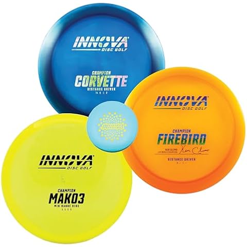 Innova Disc Golf Set 3 Pack – Professional Disc Golf Set with Disc Golf Driver, Mid-Range, Disc Golf Putter Champion Mako3, Champion Firebird, Champion Corvette and Mini Cover