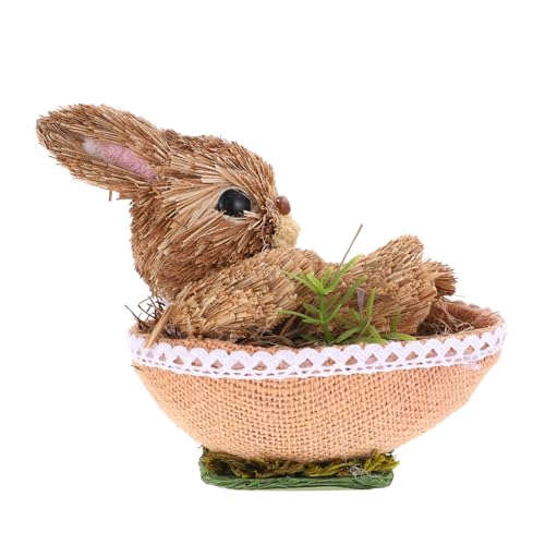 Unomor Easter Straw Woven Ornament Adorable Bunny Decoration for Table for Easter Festival Spring Celebrations Adornment
