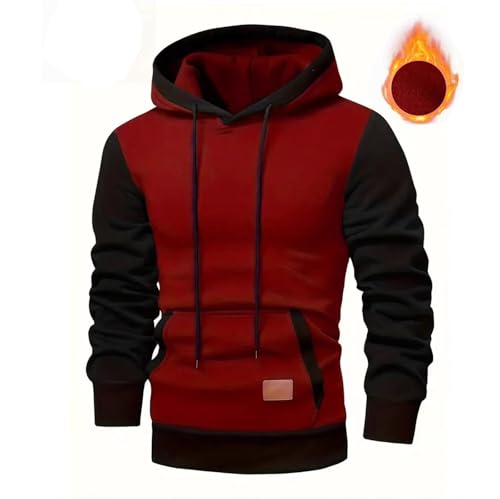 Men's Trendy Patchwork Pullover Long Sleeve Drawstring Hooded Sweatshirt with Pocket Casual Color Block Sweatshirts2
