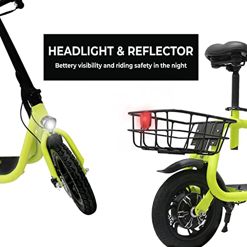 Phantomgogo Commuter R1 - Electric Scooter For Adults - Foldable Scooter With Seat & Carry Basket - 450W Brushless Motor 36V - 15Mph 265Lbs Max Load E Mopeds For Adults (Yellow) #TOP5