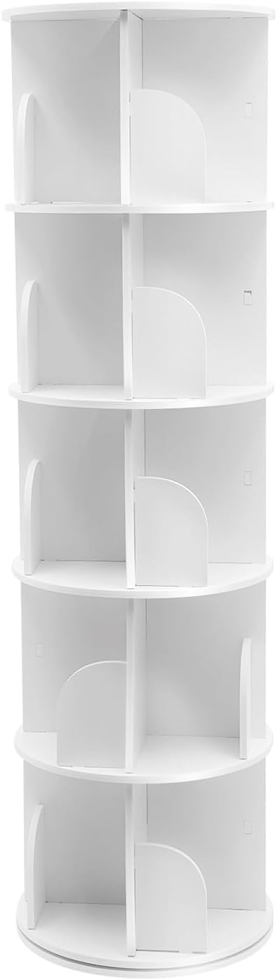 Rotating Bookcase, 5 Tier 360 Display Circular Floor Standing Bookcase Storage Rack, Rotating Organizer Corner Book Shelf Corner for Small Space, Bedroom, Living Room
