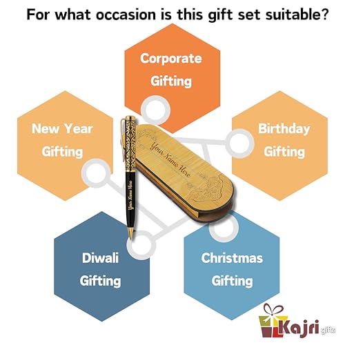 Image of Kajri Gifts Personalized Pen with Name Engraved Wooden Gift Box Best for Gifting, Corporate Gift, Doctor, Advocate, Boss, Employee, Teacher (Royal Gold Black)
