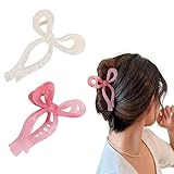 Ayesha Bows Claw Clips - 2 Colors Ribbon Coquette Clips for Thick Hair and Girls, Including Pink
