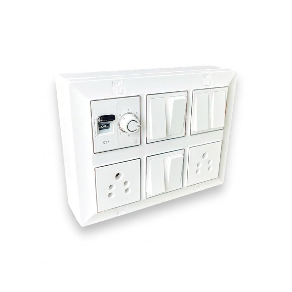 12 Module Modular Switch Board with 32A MCB, 6 Switches, 2 Universal Sockets & Fan Regulator | Electrical Gang Box Panel, Wall Mounted Heavy Duty 220-240V for Home, Office & Industrial Use-picture-30
