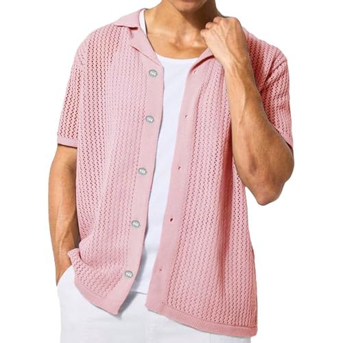 Chemise tricotée vintage pour homme style Cuba stretch à manches courtes