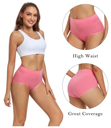 wirarpa Women's Cotton Underwear High Waisted Ladies Panties Full Coverage Briefs 4 Pack (Regular & Plus Size)