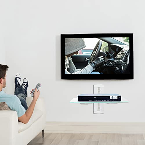 suptek Single Silver Floating Shelf with Strengthened Tempered Glass for DVD Players/Cable Boxes/Games Consoles/TV Accessories 1/one Shelf, Silver CS201S