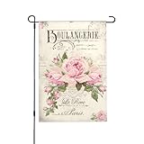 Pink Rose Garden Vintage Spring Flag Garden Flag 12x18 Inch Double Sided For Outdoor Summer House Yard Decoration