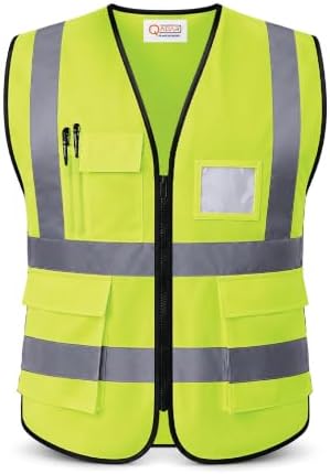 QADARยฎ Executive Safety Jacket, Multi-Purpose Safety Jacket With 4 Pockets, 2-inch Reflective Stripes at the Front & Back, Keep Yourself More Visible With 360 Degree Visibility, Green, Regular