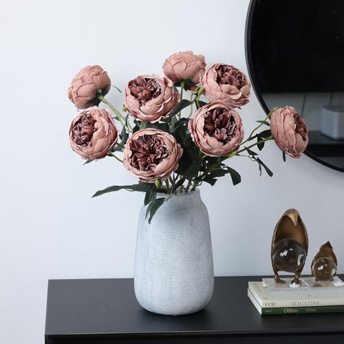 Image of mizii 6Pcs Burnt Pink Artificial Roses Flowers Fake Silk Roses Flower with Long Stem for Wedding Decorations Table Centerpieces Flower Arrangement Home Decor (Burnt Pink)