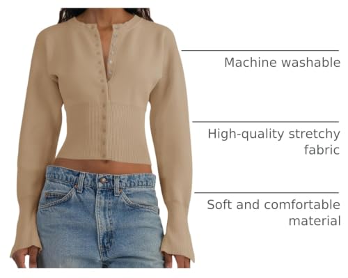 Image of Saodimallsu Womens Cropped Sweaters Cardigan | Button Down,Long Sleeve,V Neck,Ribbed Knit,Slim Fit ,Pullover Crop Tops