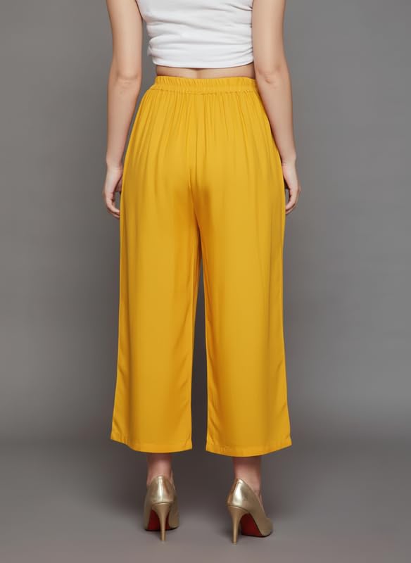 Image of Super Soft Viscose Rayon Flared Palazzo Pants for Women Stylish Wide Leg Straight Relaxed Fit Casual Ethnic Office Wear