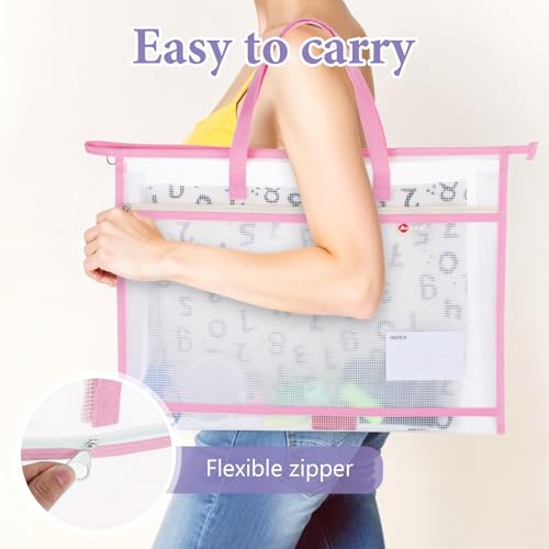 Image of 3 Pack Sewing Project Bag 17.72x12.99 Inches Craft Storage for Quilters Art Portfolio Bags with Handle and Zipper Mesh Folder Organizers for Artworks Charts Poster Scrapbook