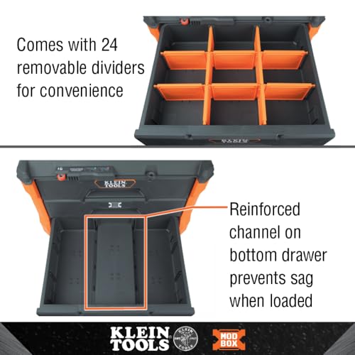 Klein Tools 54823MB MODbox 3-Drawer Tool Box Organizer, Heavy-Duty Tool Storage, Stackable Module, 50-Pound Capacity