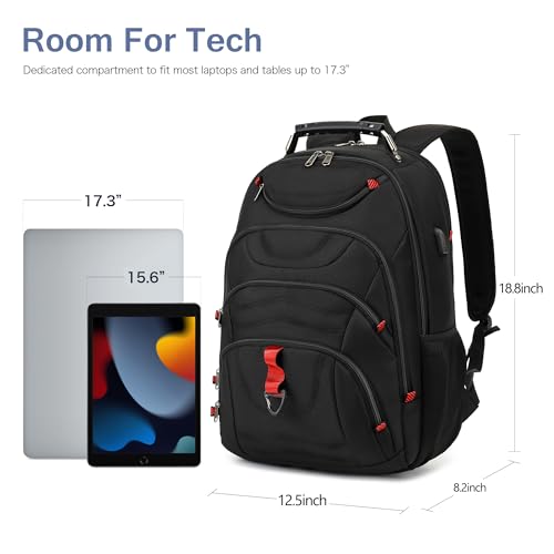 Boavan Laptop Backpack for men, 17.3 inch Laptop Bag with USB Port, Waterproof Travel Work Backpack Purse, Anti-Theft Teacher Nurse Doctor Casual Bookbags Office Business backpack ，Black2