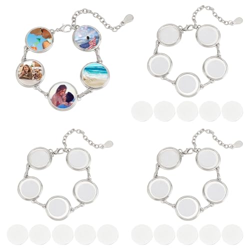 PH PandaHall 4 Sets Sublimation Bracelets, Heat Transfer Graduation Bracelet Round Photo Bezel Tray Sublimation Blank Adjustable Bracelet Bezel Setting with Cabochon for Bracelets Jewerly Making Wedding