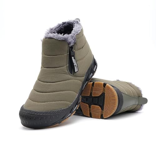 Image of Jakcuz Men Snow Boots Water Resistant Non-slip Winter Shoes with Fuzz Lined Warm High Top Boots for Men