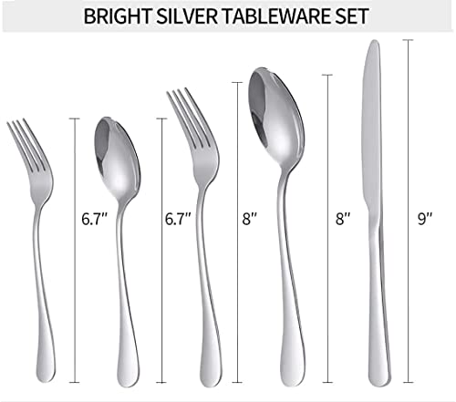 Image of Silverware Set 15 Pieces, Stainless Steel Flatware Set, Mirror Polish Cutlery Set, Utensil Sets Service Set for 4 (Silver, Set of 15)