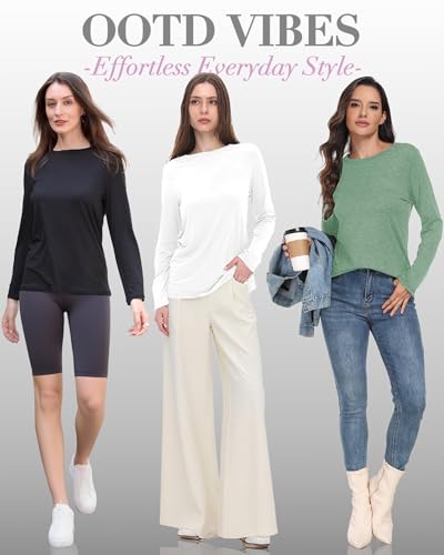 GAYHAY Long Sleeve Shirts for Women - Fall Winter Clothes Crew Neck Casual Tops Loose Fit Tees Fashion Outfits 20253