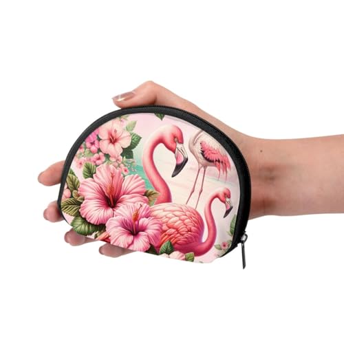 Portable Coin Purse Flamingos-Hibiscus Mini Zippered Money Pouch Card Holder3
