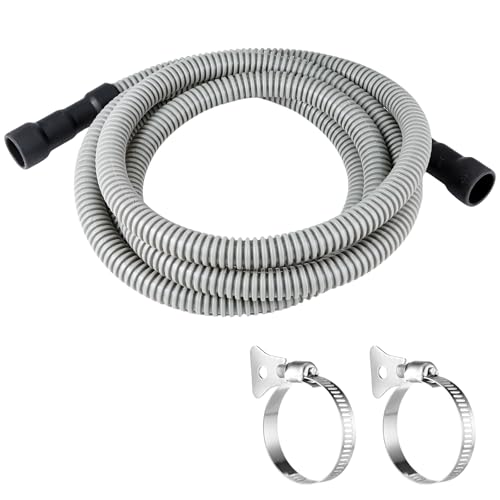 PevePexe Universal Dishwasher Drain Hose - 6 Ft Corrugated Discharge Hose Flexible Dishwasher Replacement Drain Hose Extension with 2 Clamps Fit 5/8-3/4 and 1