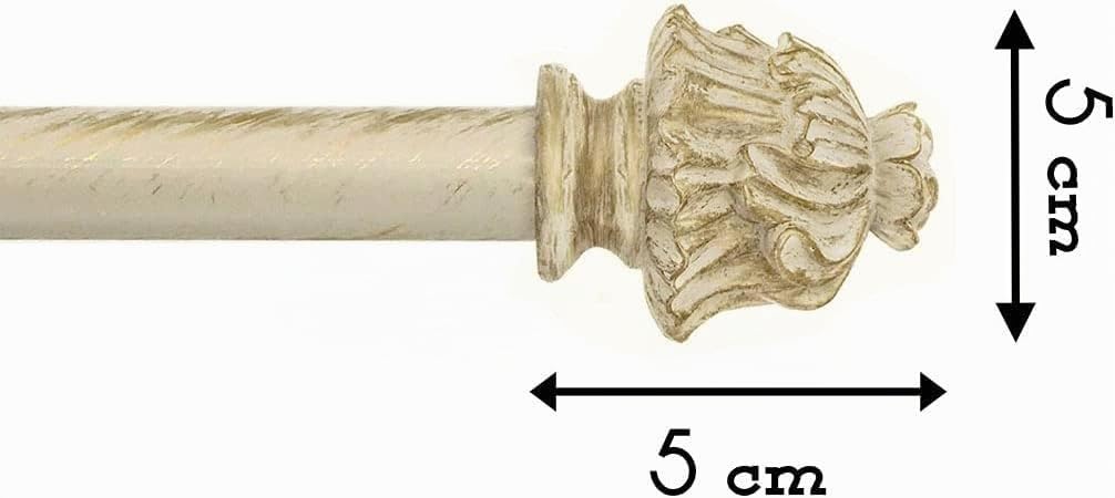Gardinenstange Ausziehbar, Vorhangstange Gardinenstange variable Länge Landhaus Shabby Chic - Vintage - 160-300 - Durchmesser 2 cm - Elfenbein Dunkel/Gold - Metall
