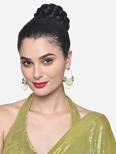 Peach Dazzling Stones Cresent Ethnic Dangle Earring