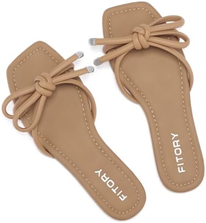 FITORY Women's Flat Sandals Square Open Toe Thong with Cute Knot for Summer Size 6-11