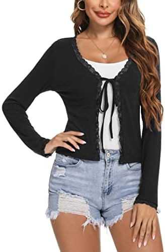 Aottori Women Cropped Cardigan Long Sleeve Bolero Shrug Ladies Casual Lightweight Tie Front Knitted Jumper Tops for Wedding Party