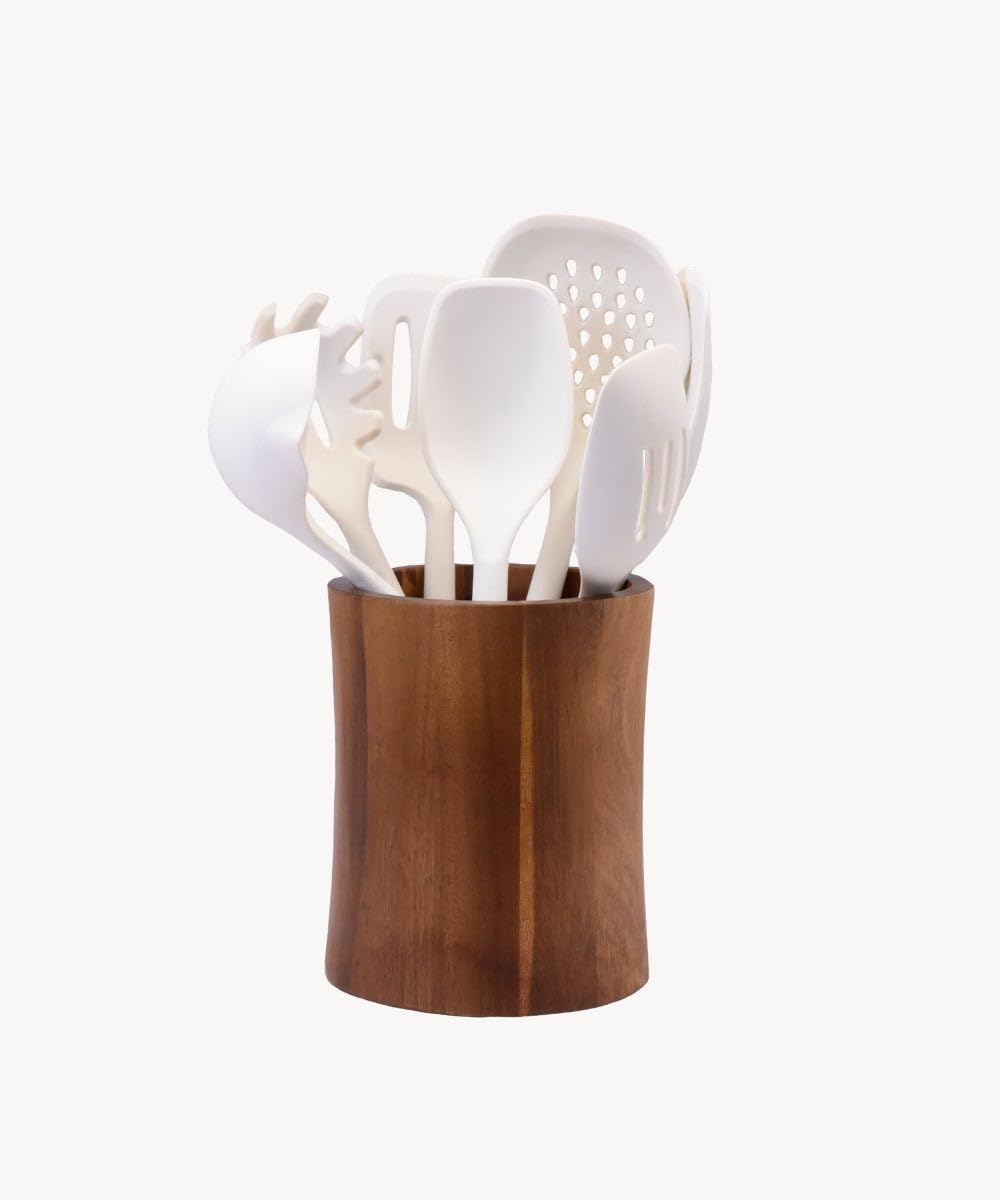 Zoha Küchenutensilien Set Holz - Handgefertigt aus Akazienholz - Kochbesteck Holz, Pfannenwender Set, Holzlöffel Set, Küchenhelfer, Wooden Utensil Set - Cooking Utensils (8-teilig)