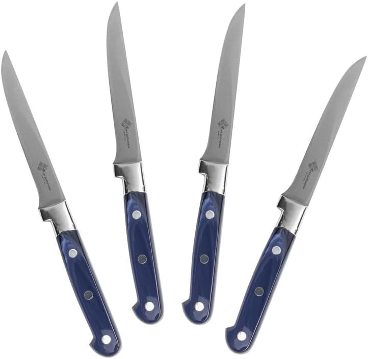 Set of 4 Steak Knives with Pearlized Royal Blue Handles Stainless Steel Piece Dishwasher Safe
