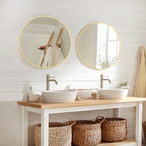 Image of Sunniry Round Mirror 24 inch, 2 Pack Gold Round Mirror with Metal Frame | Aluminum Brushed Metal Frame, High Definition Mirror, No Distortion, Suitable for Bathroom, Bedroom, Entryway, Living Room
