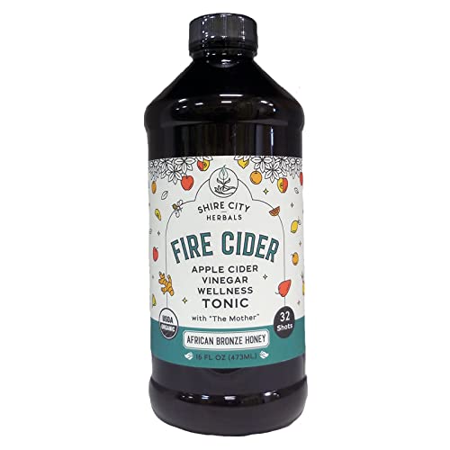 Amazon Exclusive. Shire City Herbals, Fire Cider Tonic, 16 oz plastic bottle, African Bronze, 32 Shots, Apple Cider Vinegar, Whole, Raw, Organic, Not Pasteurized, Not Diluted, Paleo, Keto, Whole 30