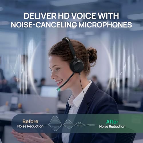 Image of Yealink Phone Headsets for Office Phones YHS36 E2 QD to RJ9 Wired Headset Compatible with Poly Snom Phones Desk Landline VoIP Headset with Microphone -Dual /168g /2.1m Cable