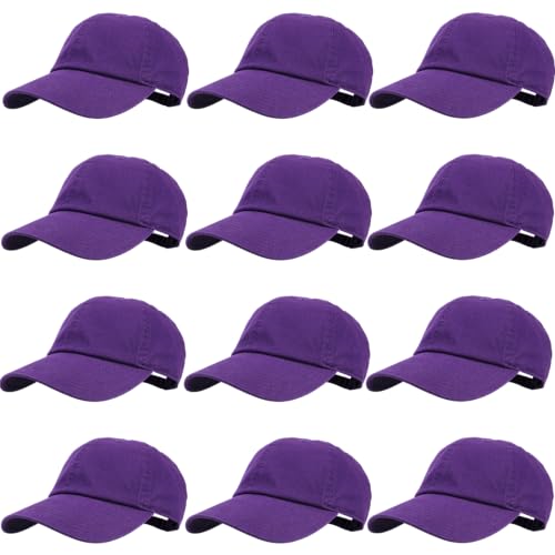 Gelante Baseball Caps Hats 100% Cotton Plain Blank Adjustable Size Wholesale Bulk of 12 Pack.1826-Purple-12PC