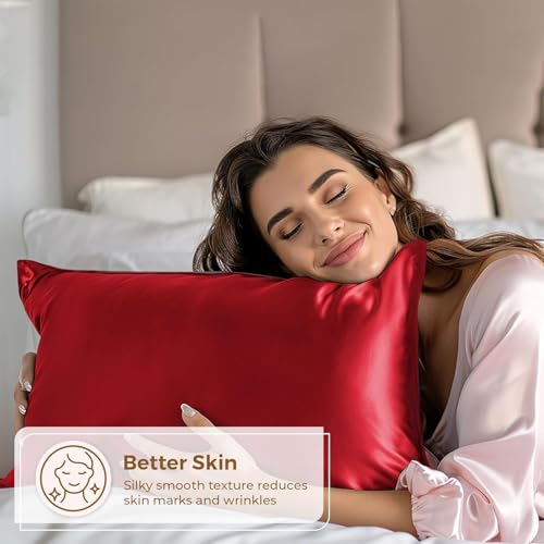 Image of Premium Satin Pillowcase Set of 2 with Eye Mask & 3 Scrunchies | Silky Soft, Anti-Frizz, Skin & Hair Care Sleep Set | Luxury Gift Combo for Women & Girls (Burgundy)
