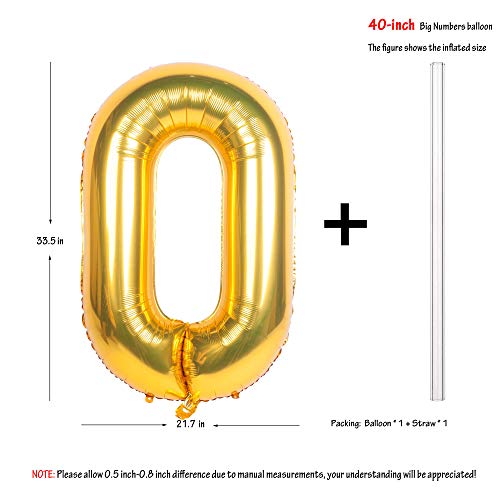 Image of 40In Large Gold Number Balloon 0 Aluminum Foil Mylar Big Number Balloon 0-9 | Suitable for Gold Birthday Parties, Weddings and Anniversary Photography
