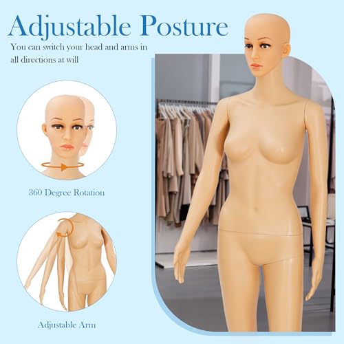 Female Mannequin Full Body with Adjustable Head, Flexible Limbs Detachable Design 69" Dress Form with Metal Base for Clothing Display (Beige, Female)