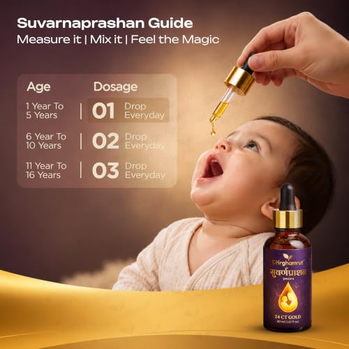 Image of Suvarna Prashan Drops with 24K Gold - Ayurvedic Immunity Support for Kids - Swarna Bhasma, Brahmi & Shankhpushpi - (30ml, Pack of 1)