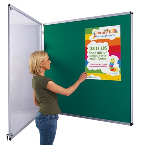 Tamperproof Lockable Felt Green Noticeboard | 1200 x 1200 mm | Indoor Pinboard with Double Locks and Keys - Ideal for Office, School & Healthcare Displays