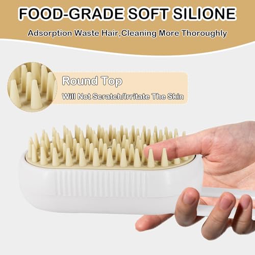 Image of Steam Brush 4 in 1 for Shedding, iRboWou Rechargeable Cat Brush with Steam, Anti-Static Pet Brush for Massage, Cleaning, Shedding and Combing- White