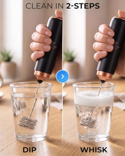 Image of Zulay Kitchen Rechargeable Milk Frother Handheld - Triple Coil Whisk, Electric Coffee Frother, Portable Hand Frother Wand, Drink Mixer for Matcha, Lattes & Cappuccinos, Kitchen Gifts - Black Copper